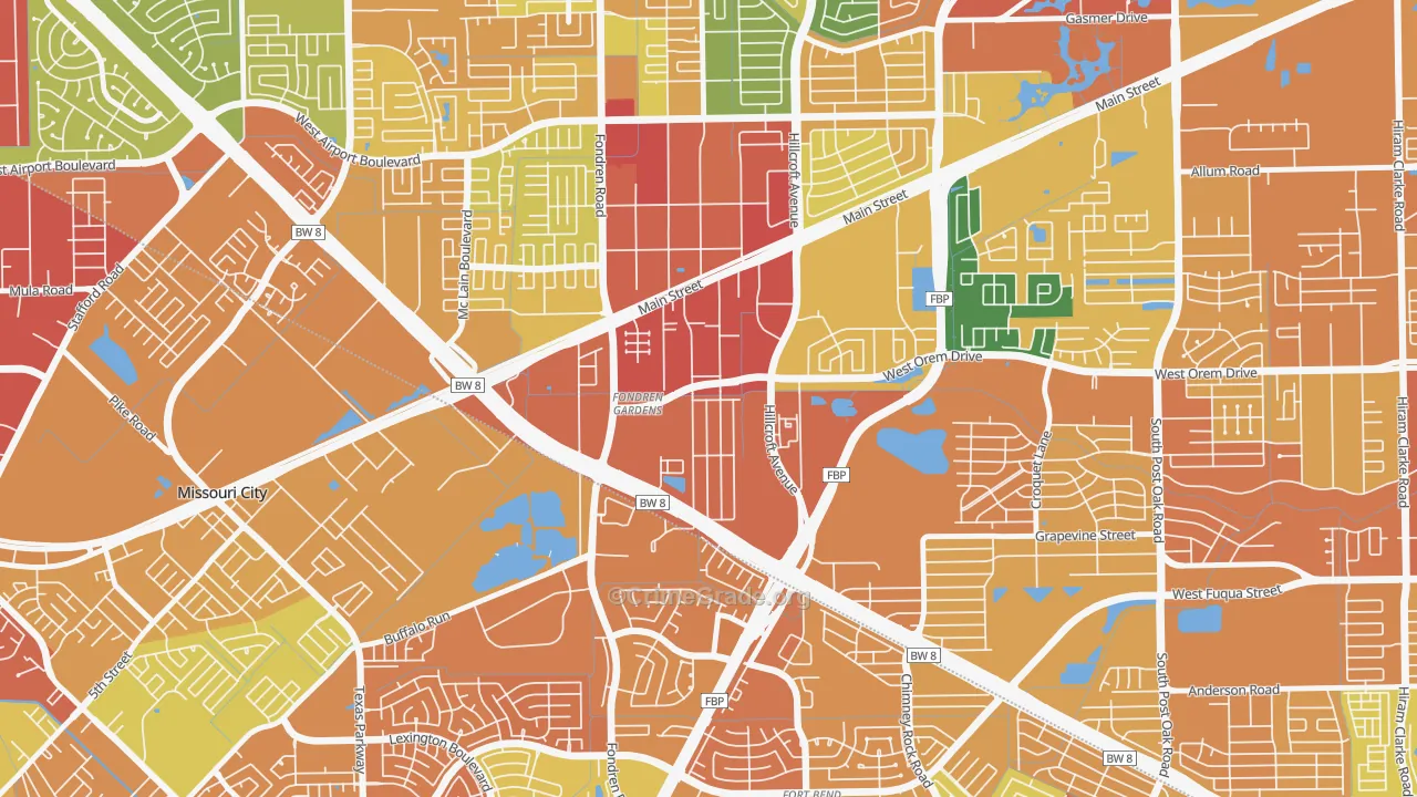 Fondren Gardens, Houston, TX Map of Assault Rates