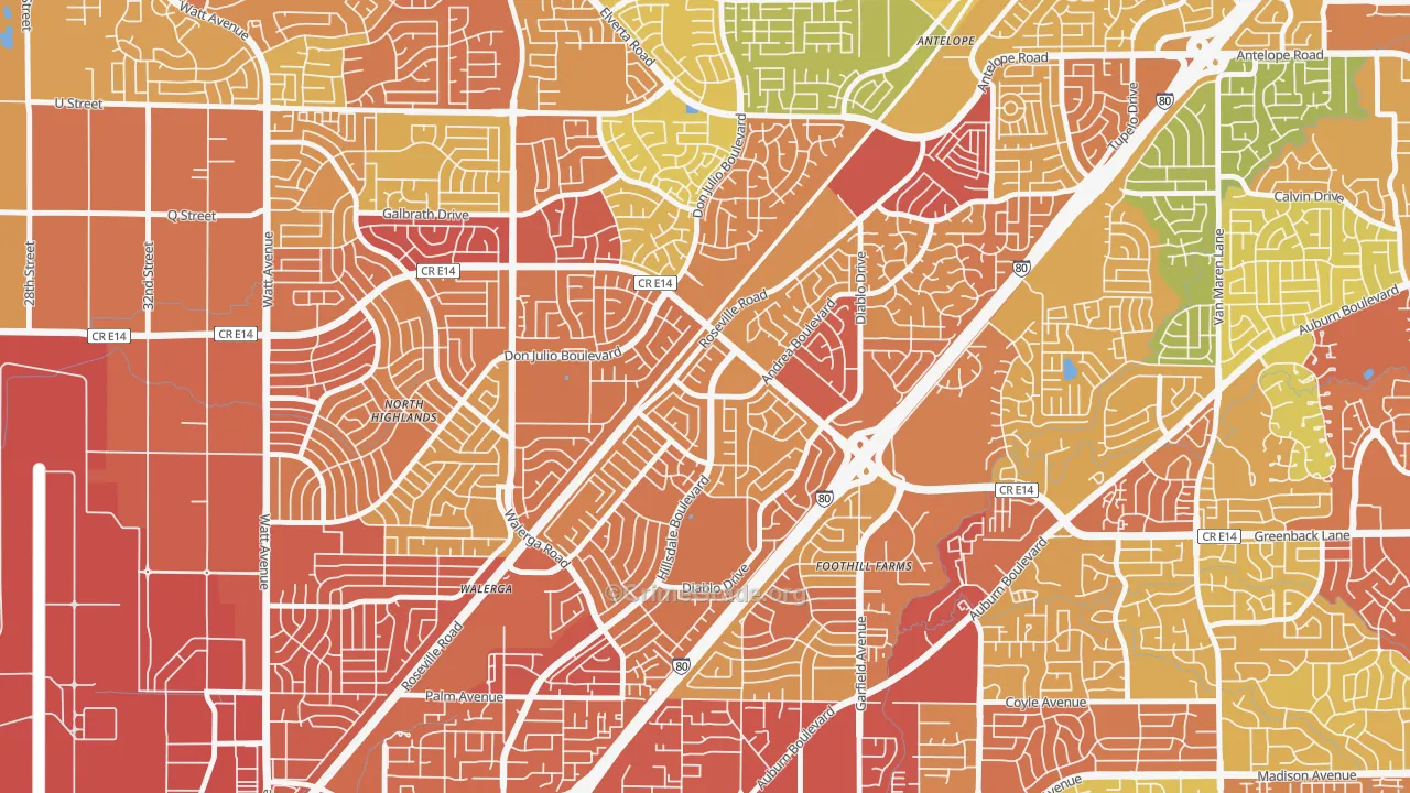 Foothill Farms, CA Map of Assault Rates