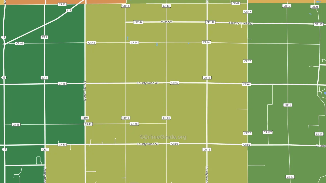 Foraker, IN Map of Assault Rates