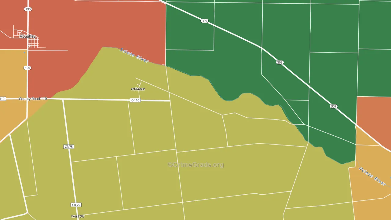 Foraker, OH Map of Assault Rates