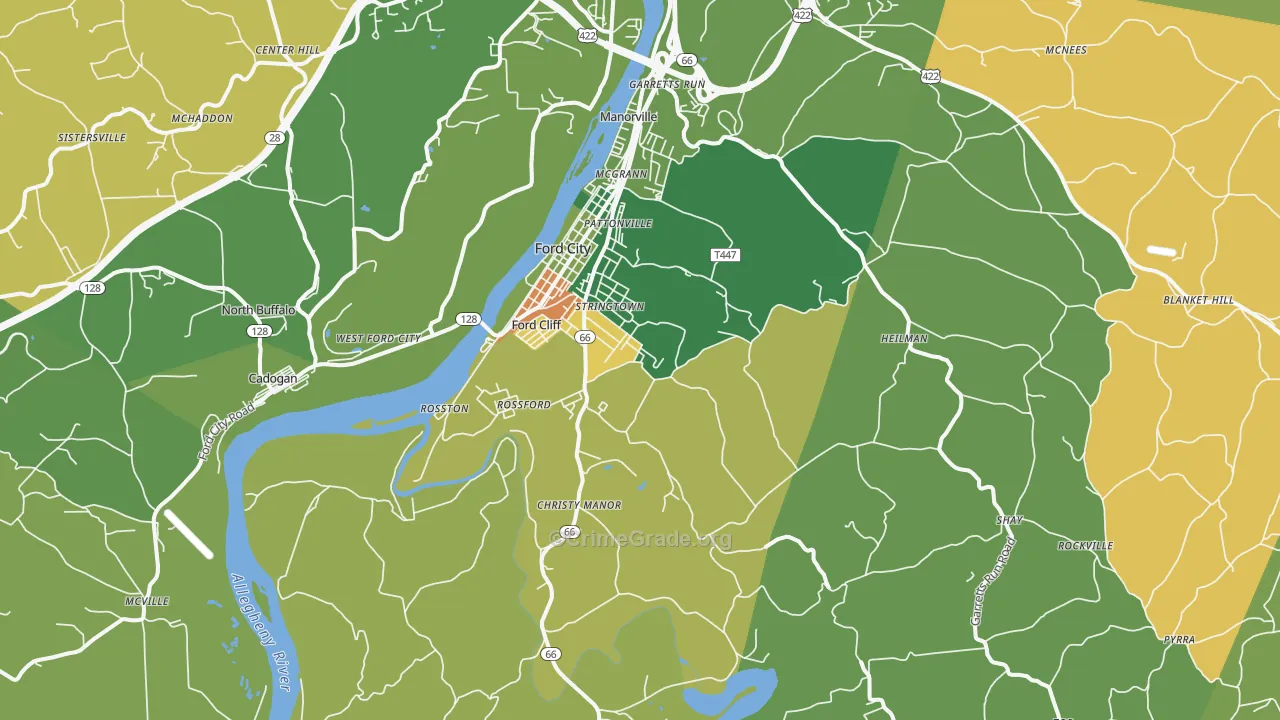 Ford City, PA Map of Assault Rates