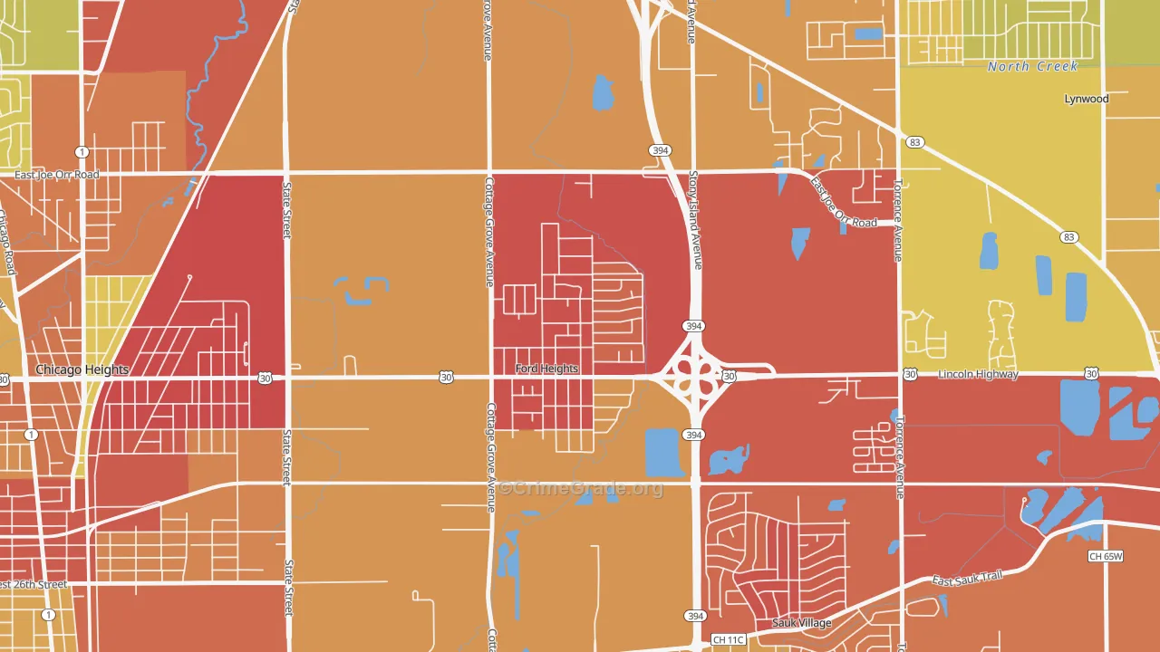 Ford Heights, IL Map of Assault Rates