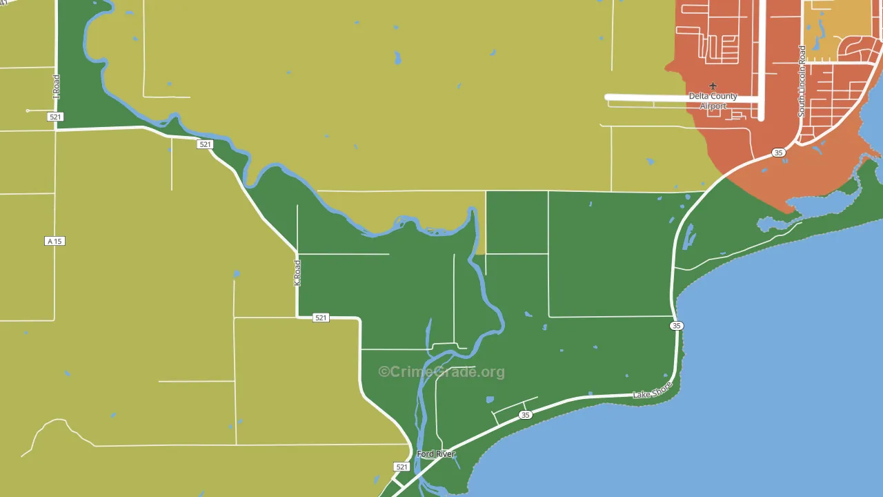 Ford River, MI Map of Assault Rates