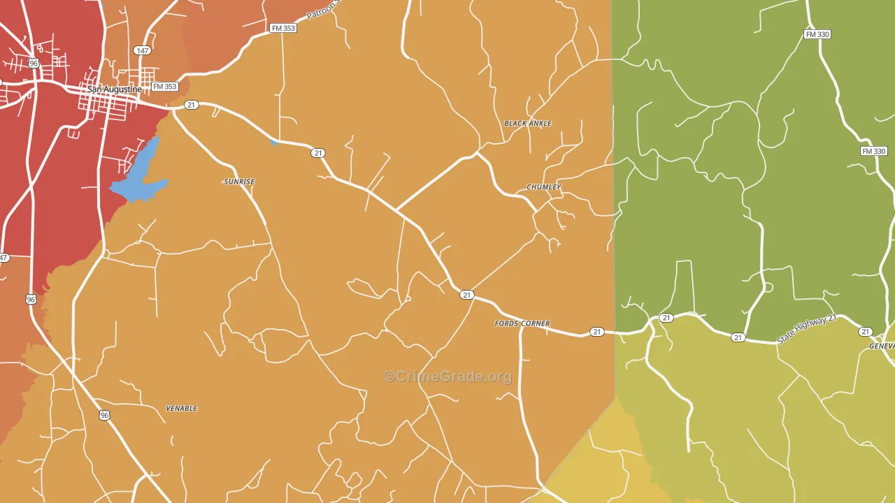 Fords Corner, TX Map of Assault Rates