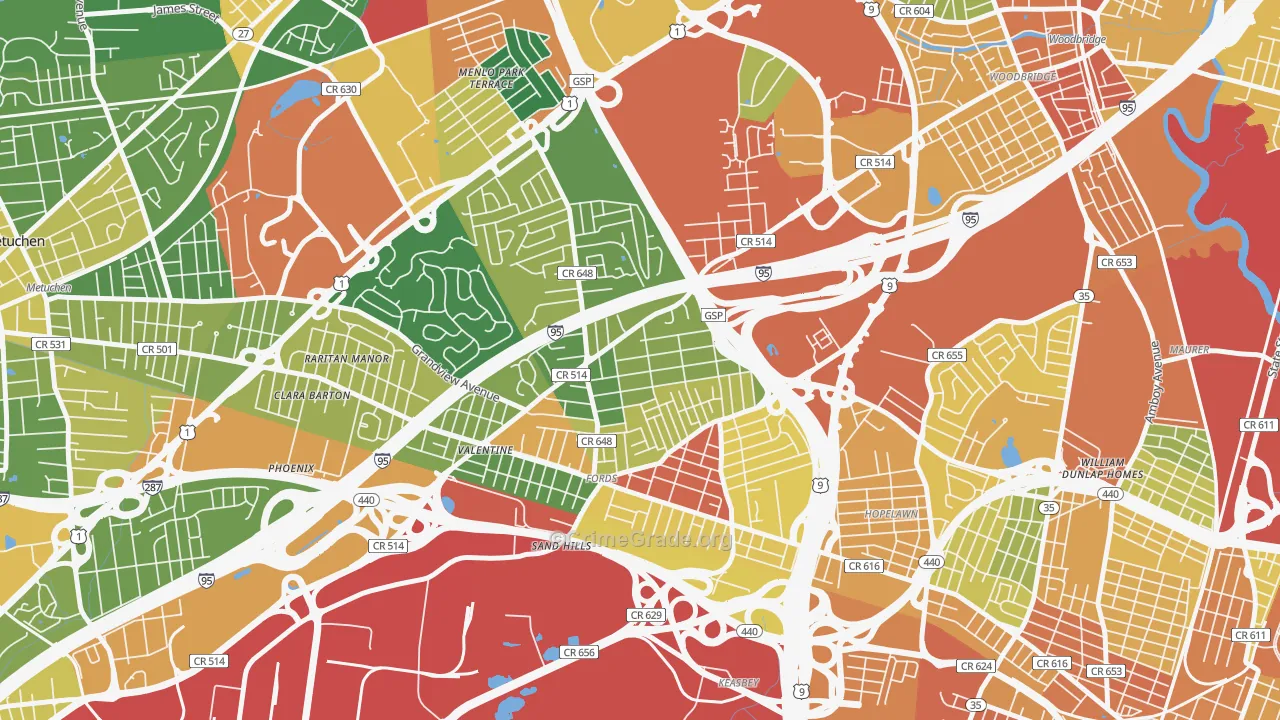 Fords, NJ Map of Assault Rates