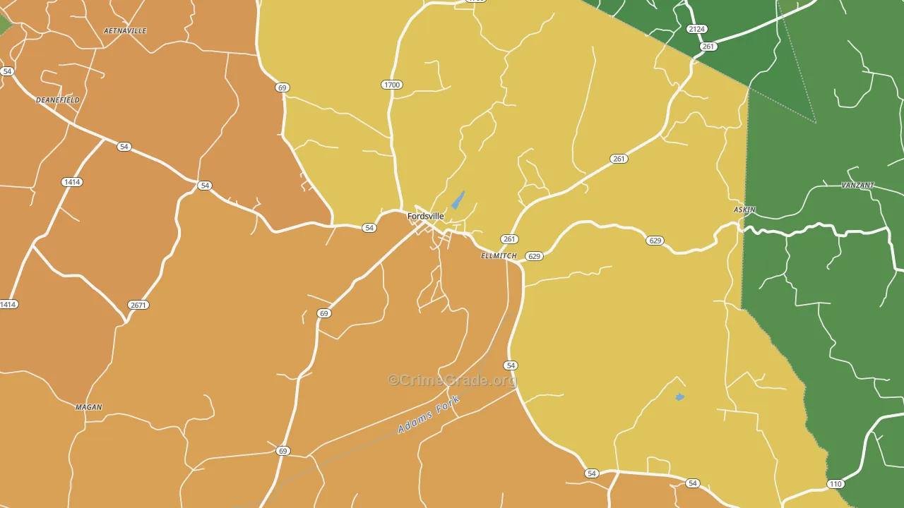Fordsville, KY Map of Assault Rates