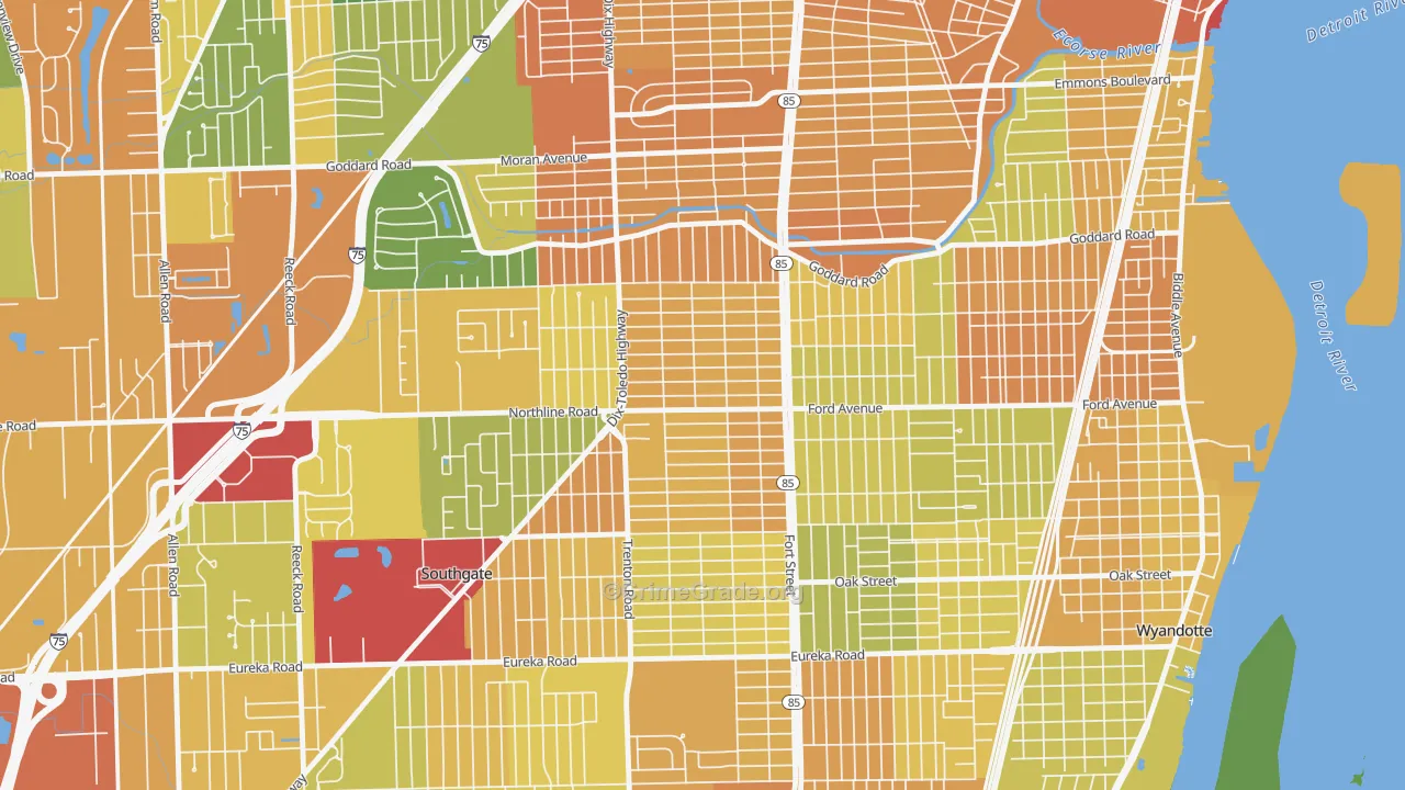 Fordville, Southgate, MI Map of Assault Rates