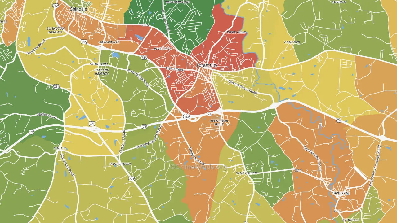 Forest City, NC Map of Assault Rates