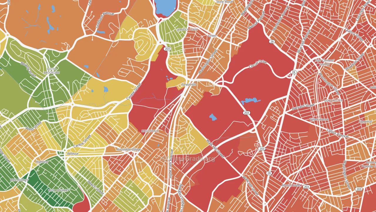 Forest Hills, Jamaica Plain, MA Map of Assault Rates
