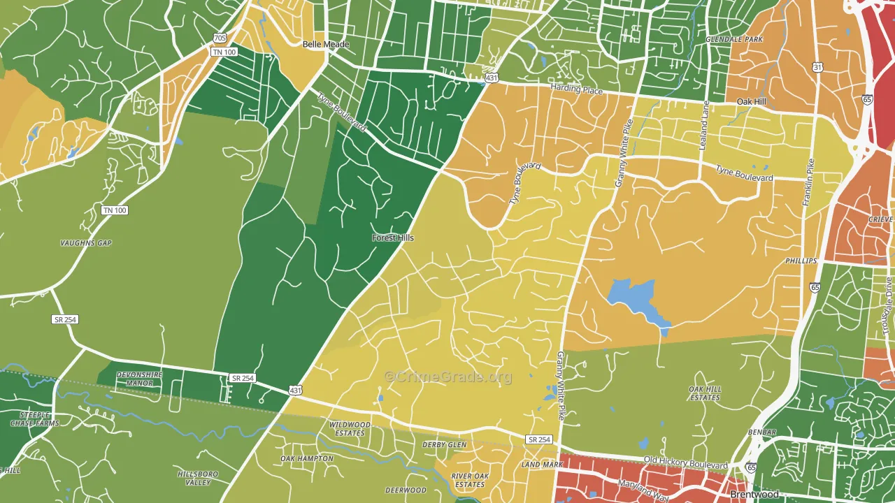 Forest Hills, TN Map of Assault Rates