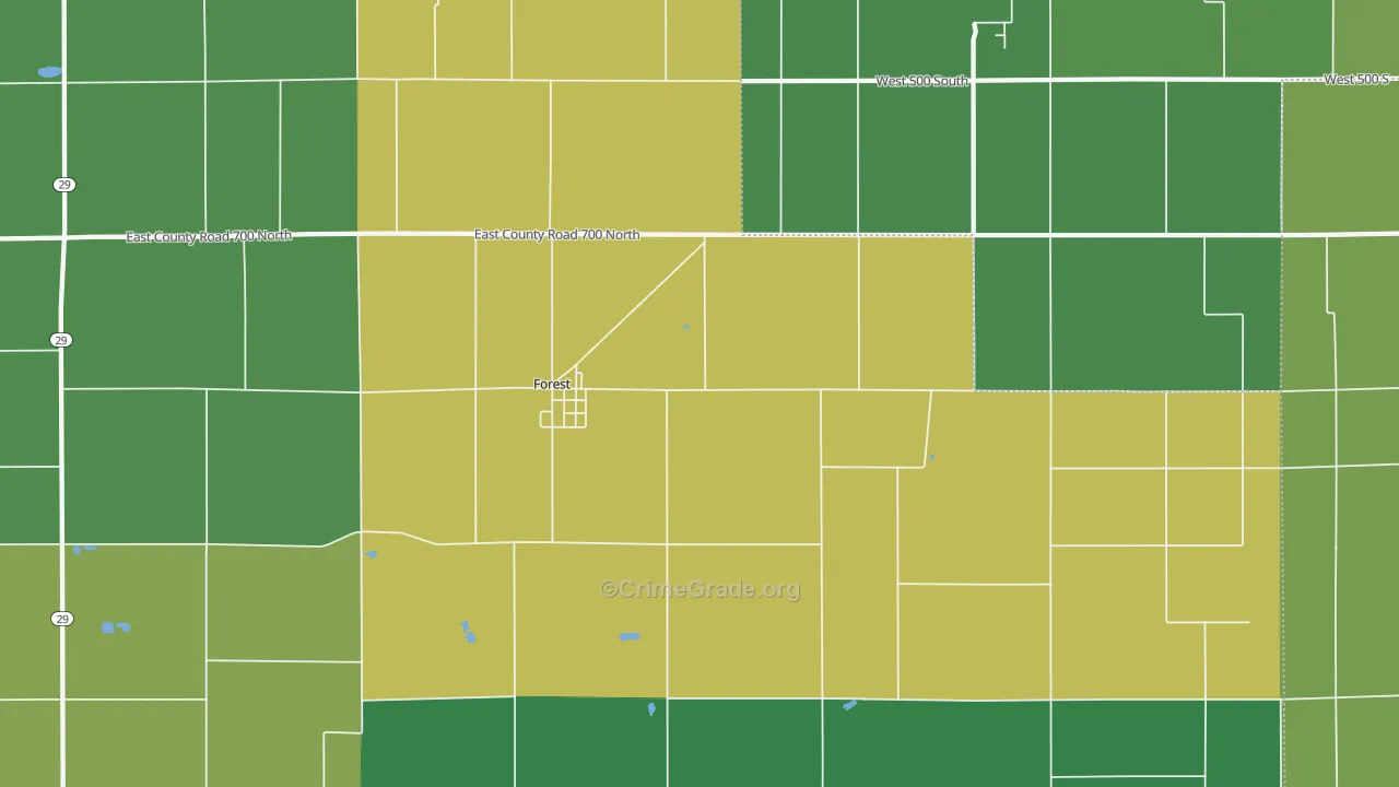 Forest, IN Map of Assault Rates