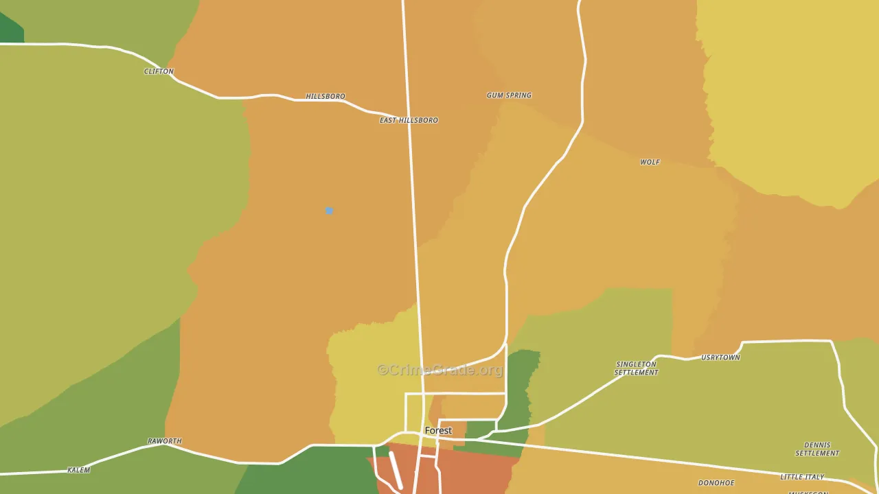 Forest, MS Map of Assault Rates