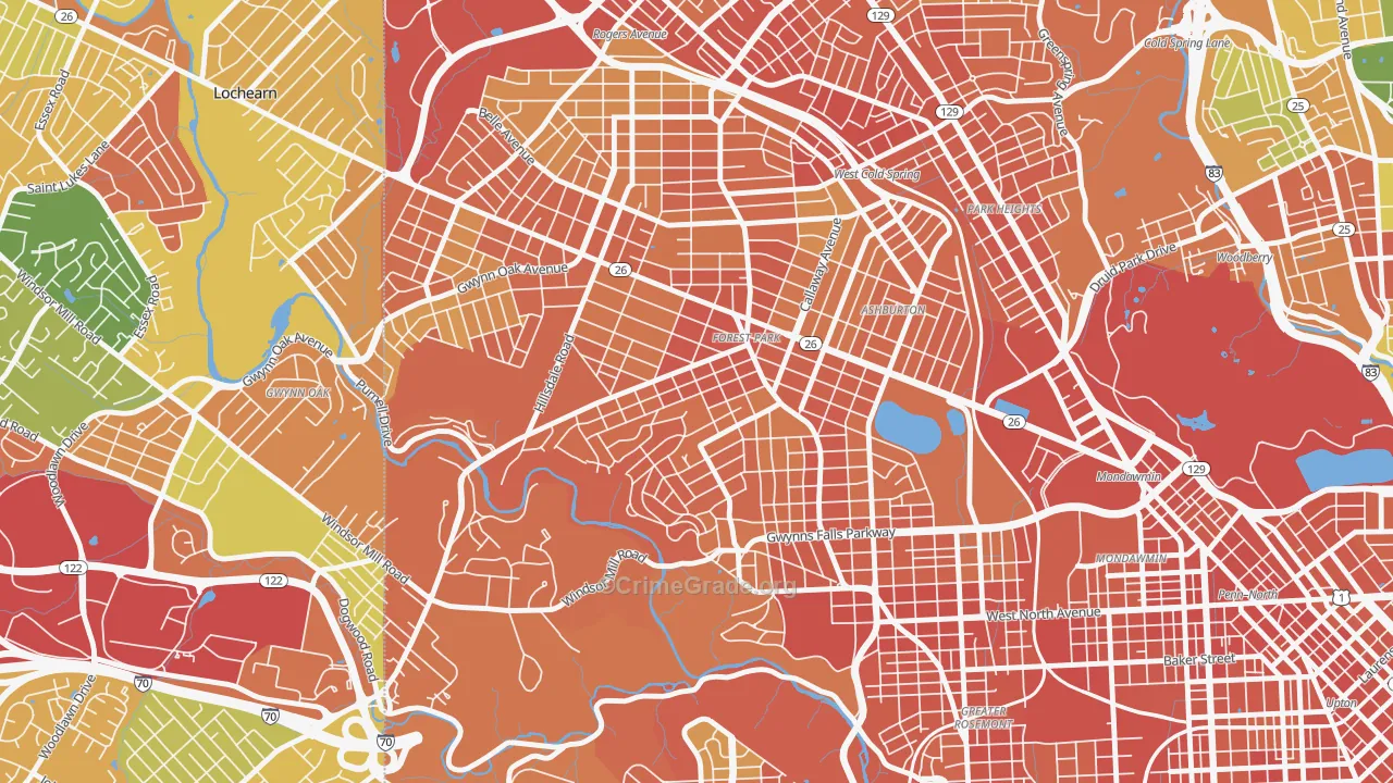 Forest Park, Baltimore, MD Map of Assault Rates