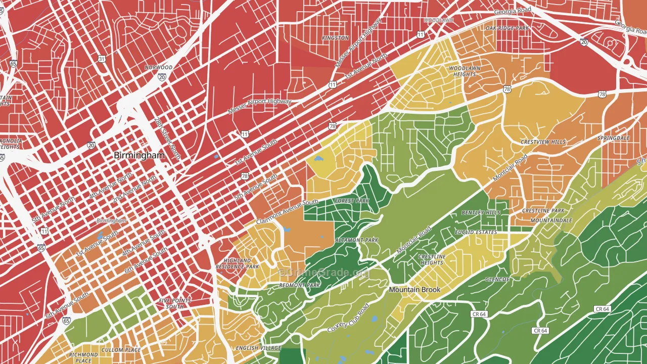 Forest Park, Birmingham, AL Map of Assault Rates