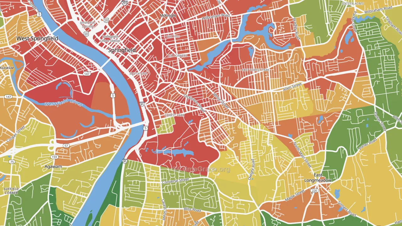 Forest Park, Springfield, MA Map of Assault Rates