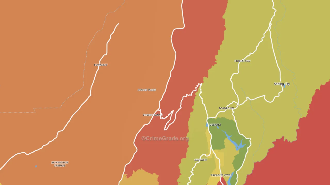 Forest Ranch, CA Map of Assault Rates
