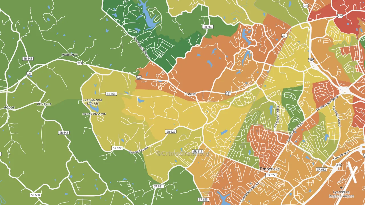 Forest, VA Map of Assault Rates