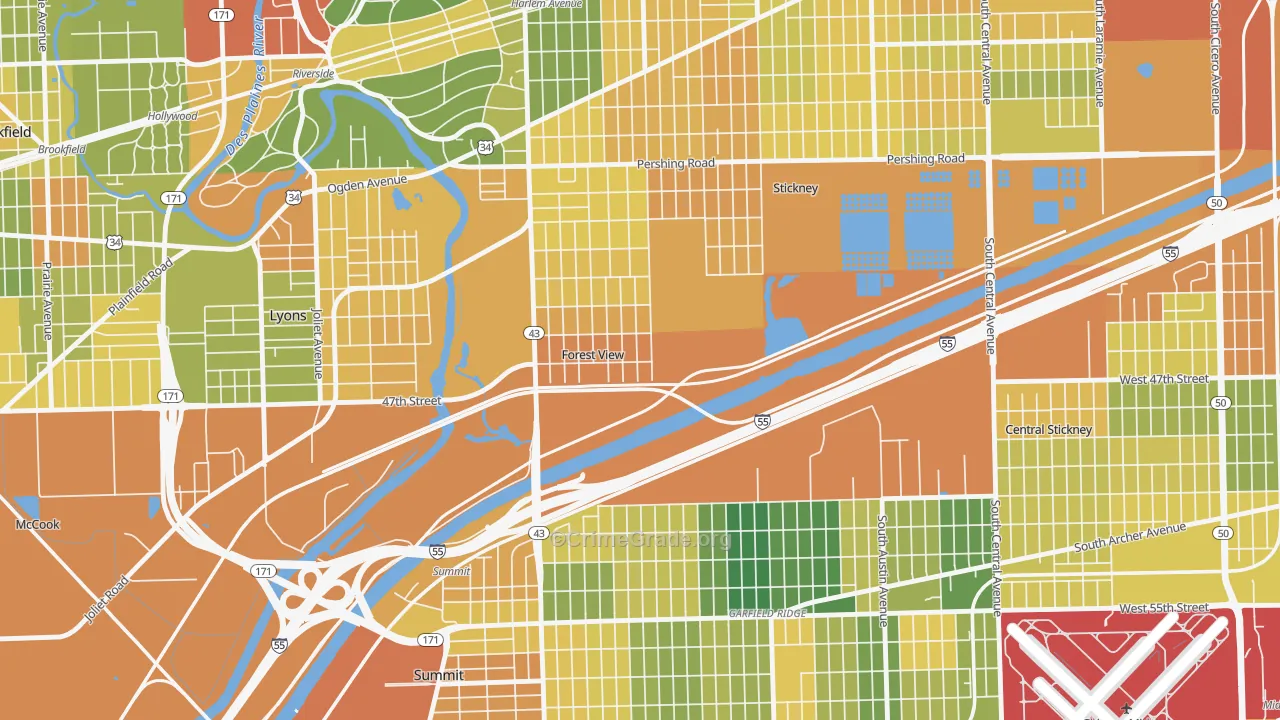 Forest View, IL Map of Assault Rates