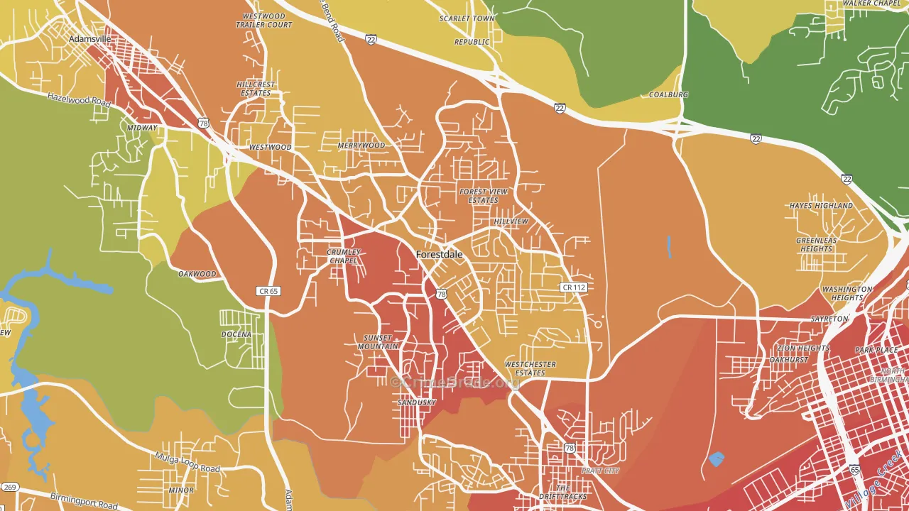 Forestdale, AL Map of Assault Rates