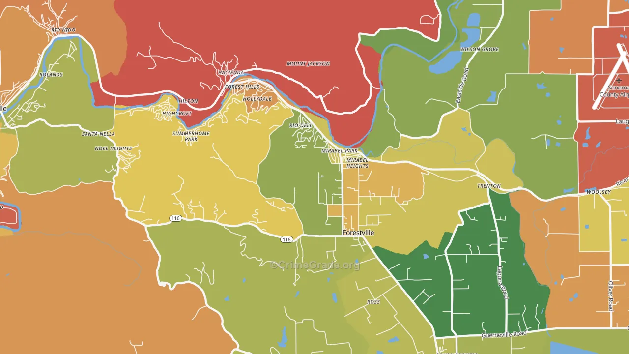 Forestville, CA Map of Assault Rates