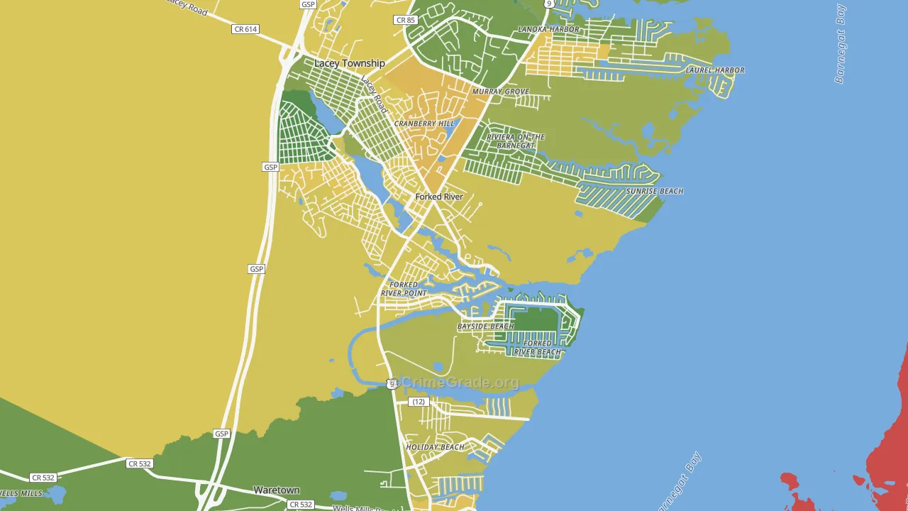 Forked River Beach, NJ Map of Assault Rates