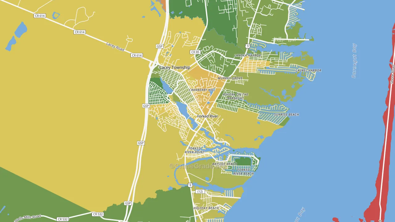 Forked River, NJ Map of Assault Rates