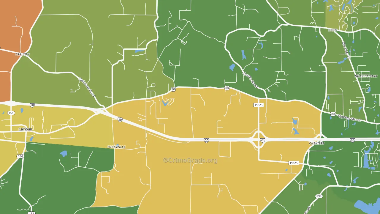 Forksville, LA Map of Assault Rates