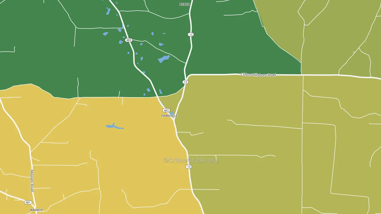 Forkville, MS Map of Assault Rates