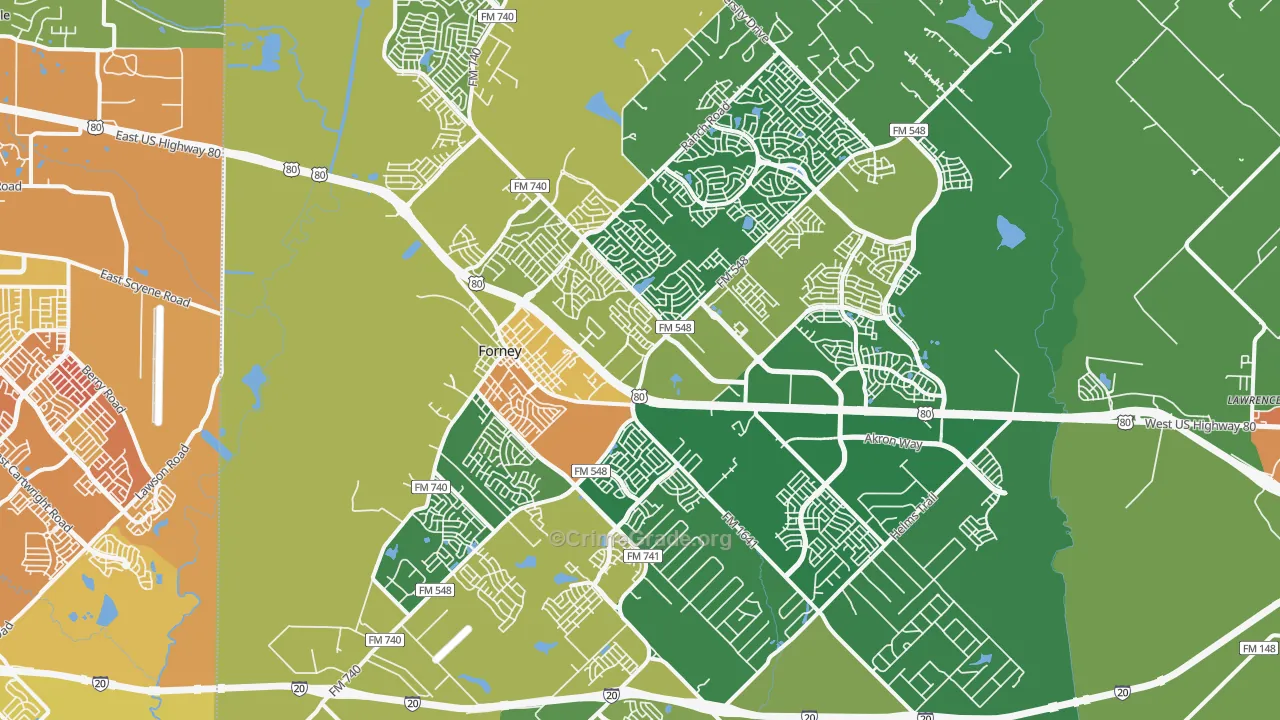 Forney, TX Map of Assault Rates