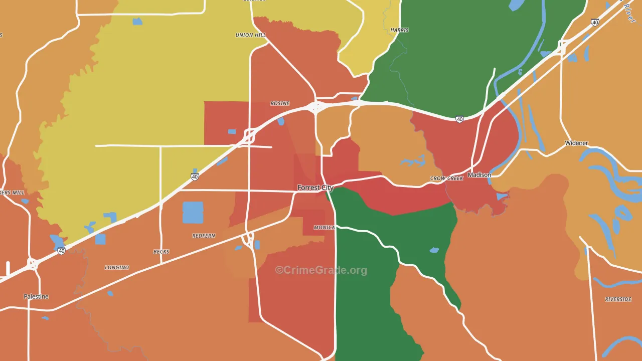 Forrest City, AR Map of Assault Rates