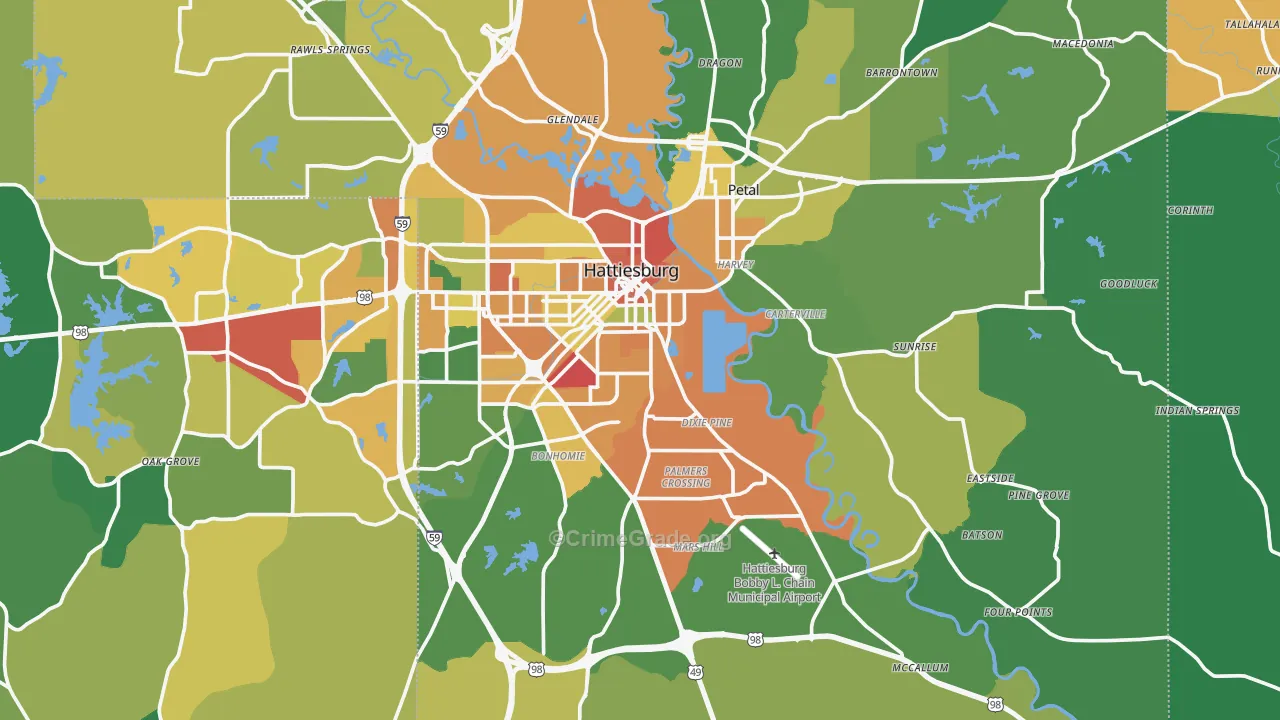 Forrest County, MS Map of Assault Rates