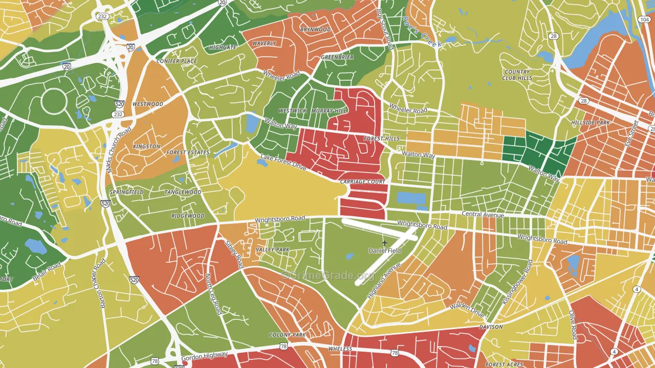 Forrest Hills, Augusta, GA Map of Assault Rates