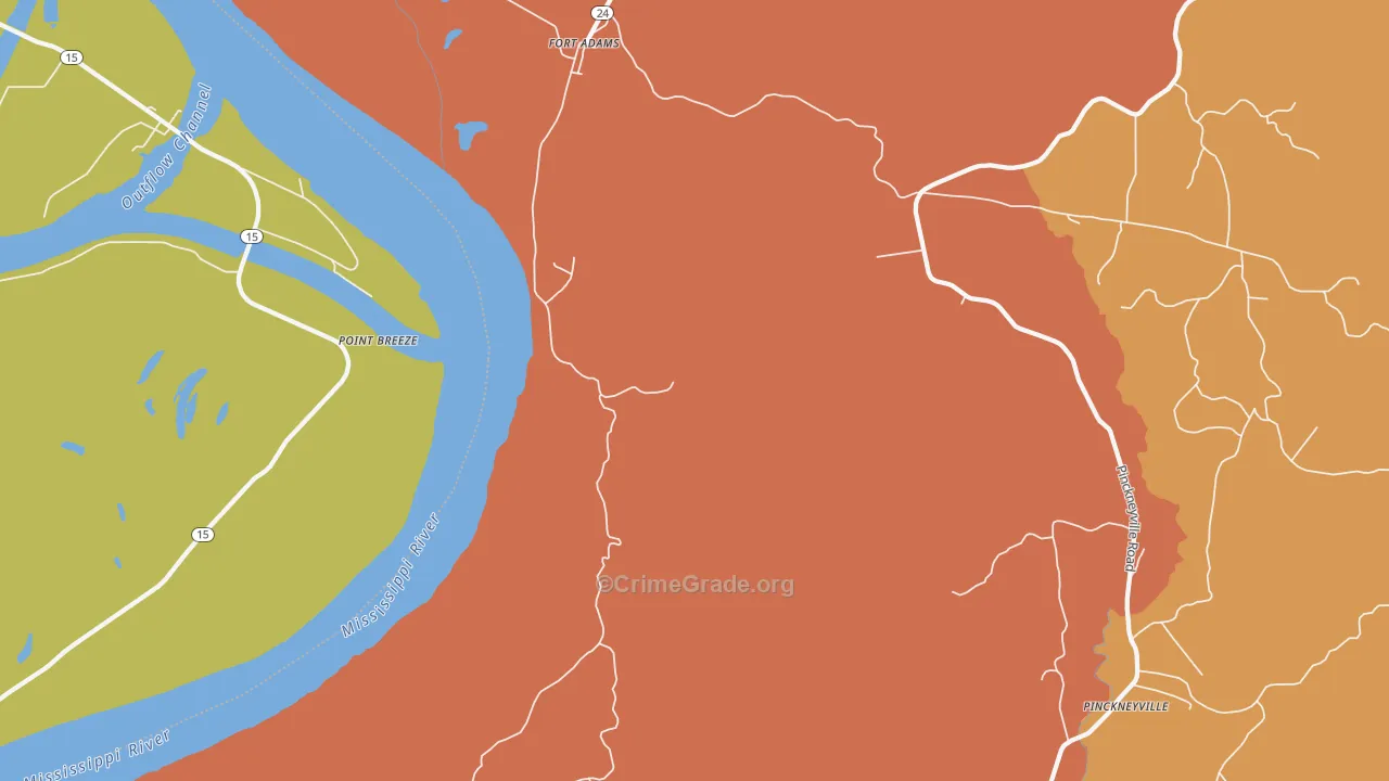 Fort Adams, MS Map of Assault Rates