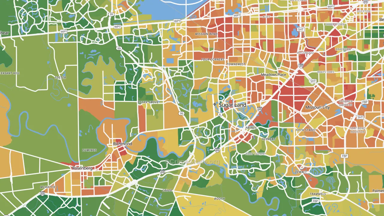 Fort Bend County, TX Map of Assault Rates