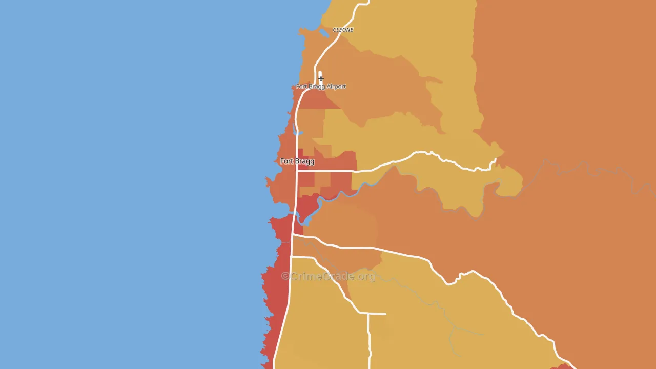 Fort Bragg, CA Map of Assault Rates
