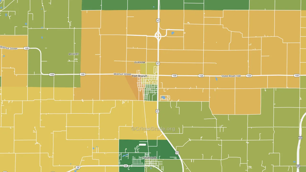 Fort Branch, IN Map of Assault Rates