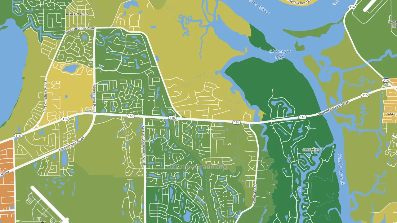 Fort Caroline Shores, Jacksonville, FL Map of Assault Rates