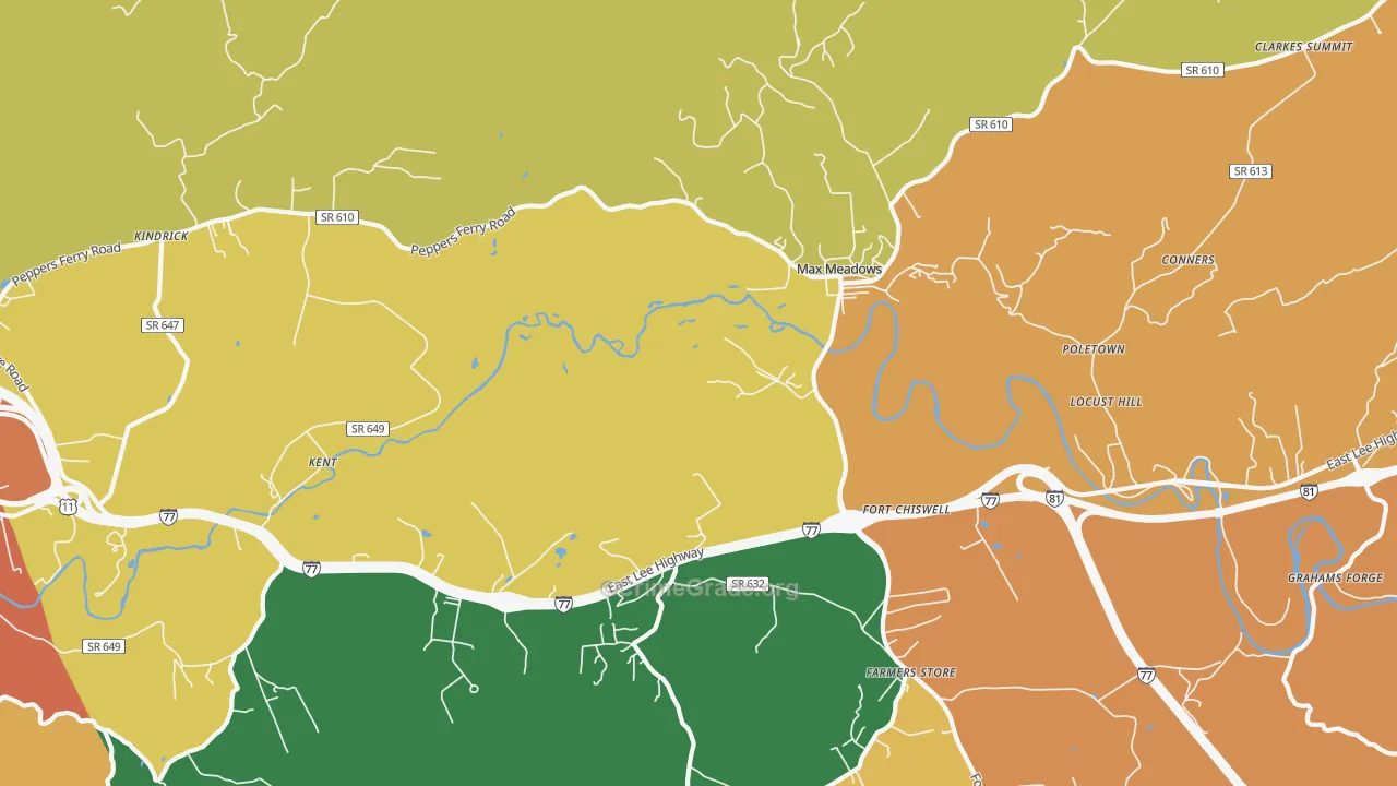 Fort Chiswell, VA Map of Assault Rates