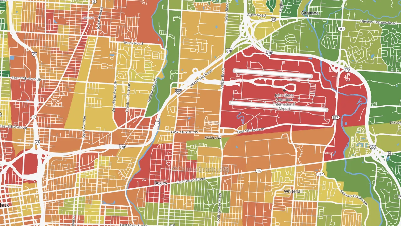 Fort Columbus Airport, Columbus, OH Map of Assault Rates