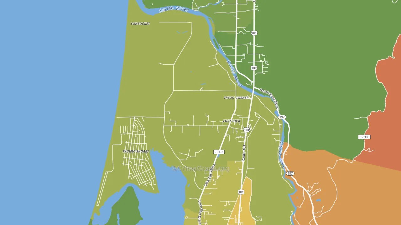 Fort Dick, CA Map of Assault Rates