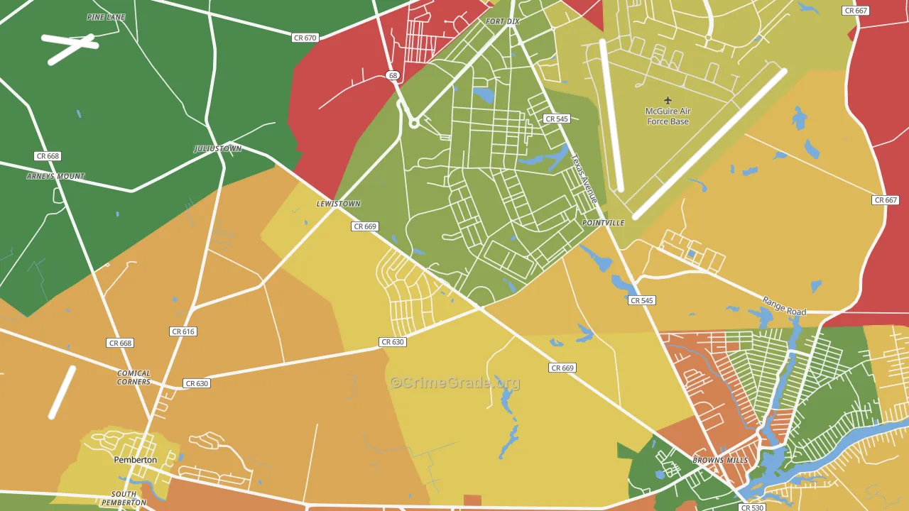 Fort Dix, NJ Map of Assault Rates