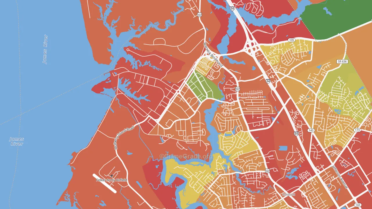 Fort Eustis, VA Map of Assault Rates