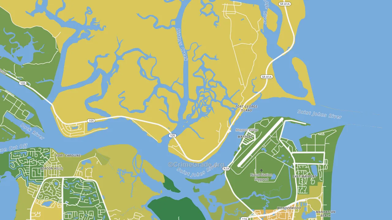 Fort George Island, FL Map of Assault Rates