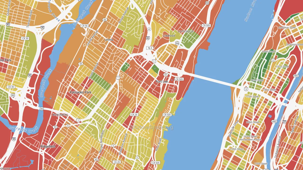 Fort Lee, NJ Map of Assault Rates