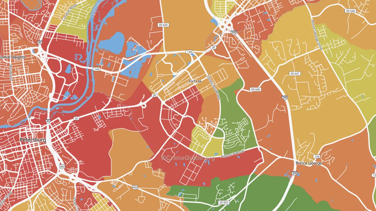 Fort Lee, VA Map of Assault Rates
