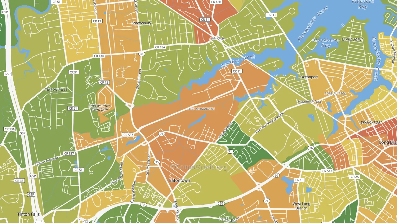 Fort Monmouth, NJ Map of Assault Rates