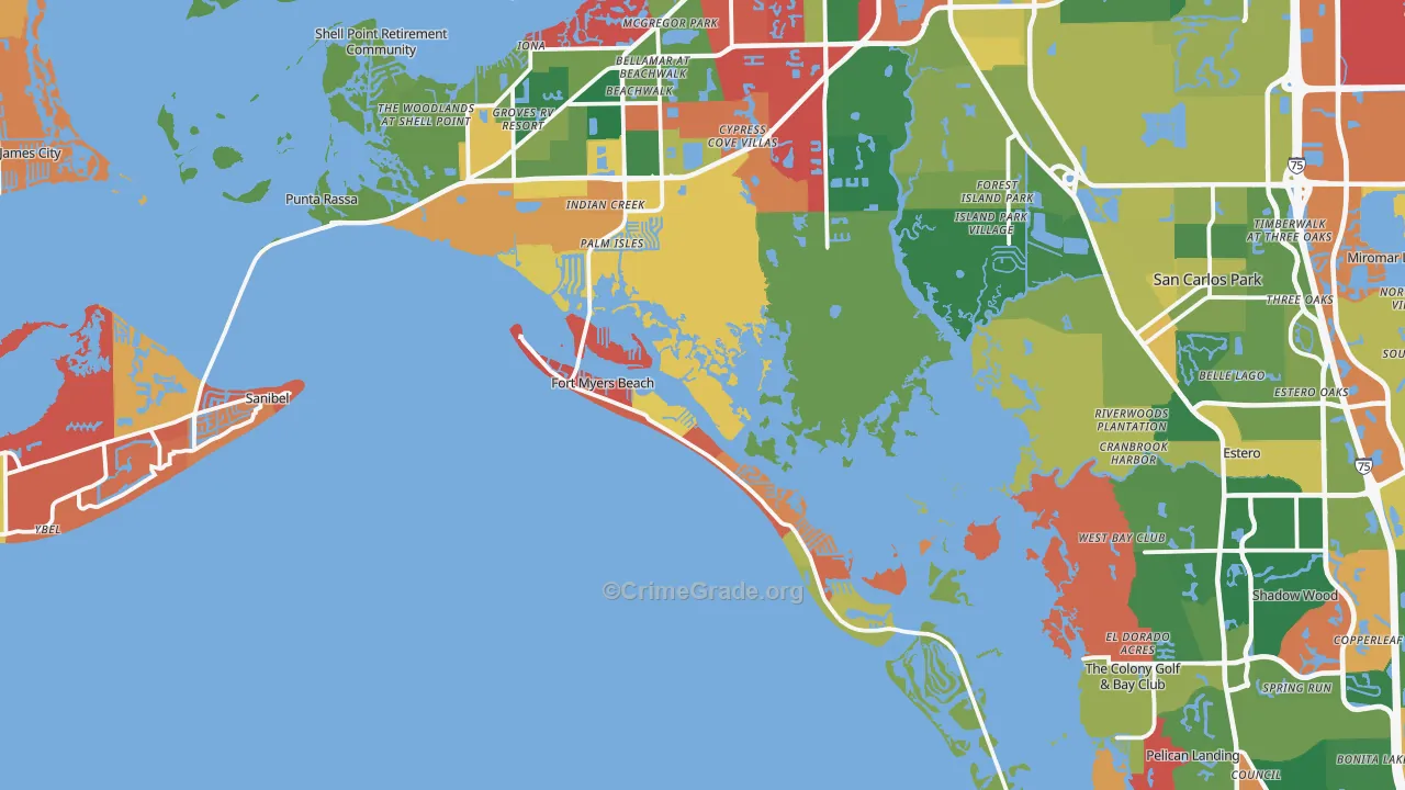 Fort Myers Beach, FL Map of Assault Rates
