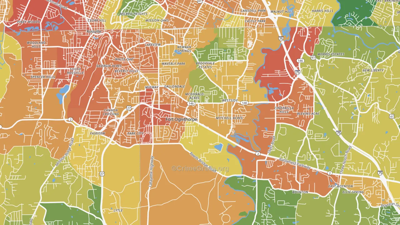 Fort Oglethorpe, GA Map of Assault Rates