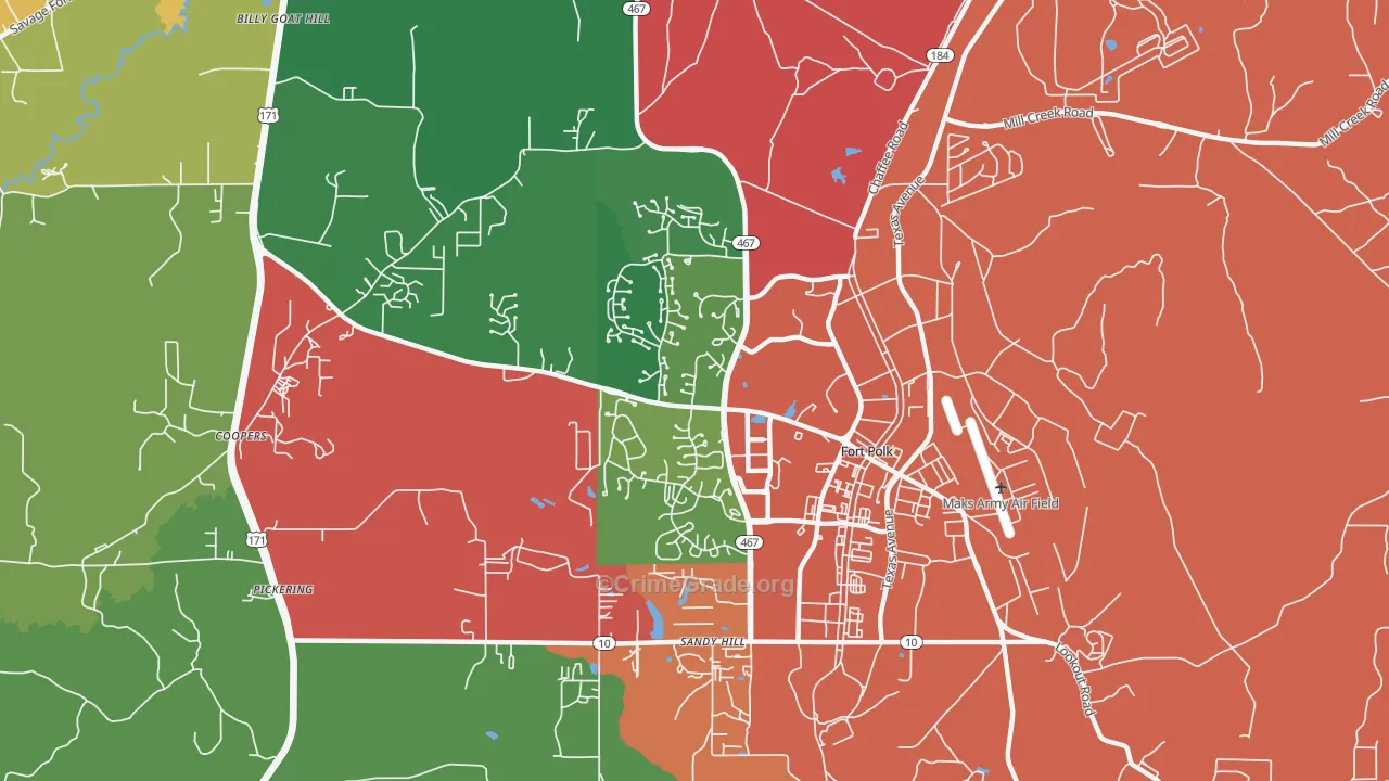Fort Polk South, LA Map of Assault Rates