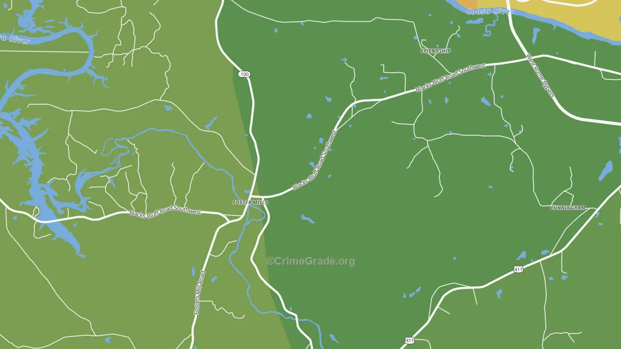 Fosters Mills, GA Map of Assault Rates